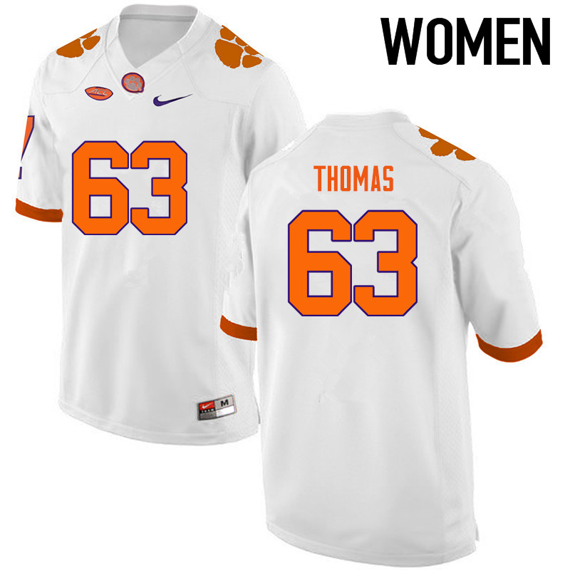 Women Clemson Tigers #63 Brandon Thomas College Football Jerseys-White - Click Image to Close